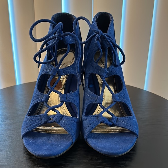 Madden Girl Blue Suede Wedges - Picture 3 of 6